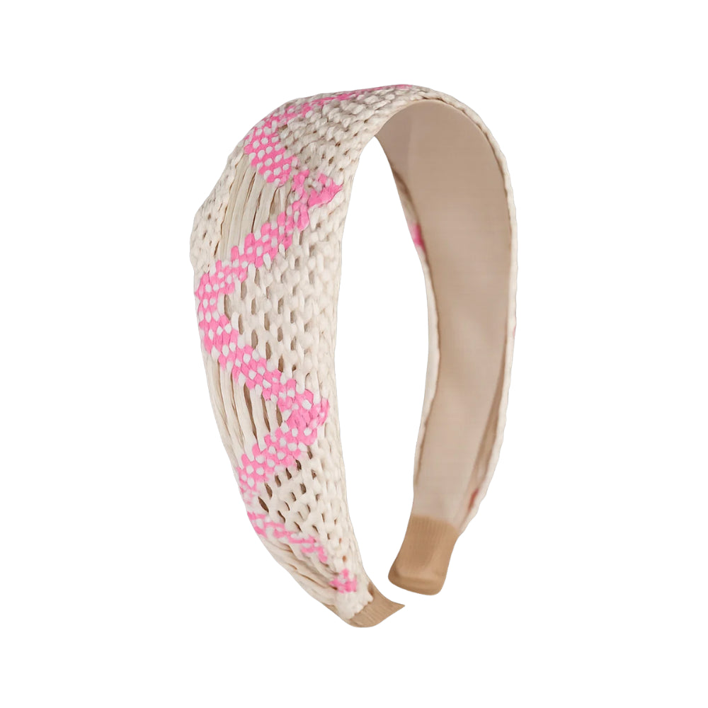 Kids Headband - PINK ZIGZAG WOVEN